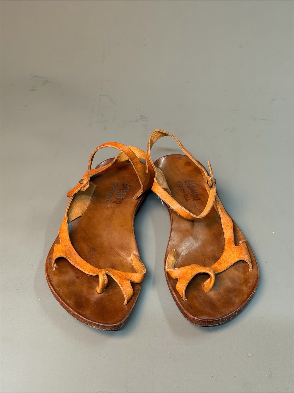 Women's Orange Leather Toe-Loop Slingback Sandals
